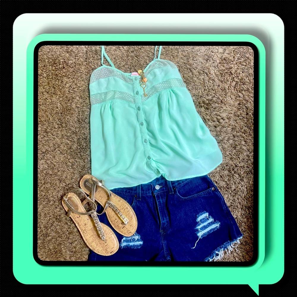 Simply Adorable Mint Color Spaghetti Strap Top
